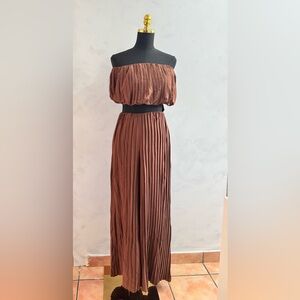 Brown Off-Shoulder two pieces set